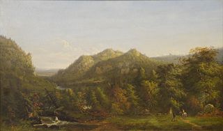 Ferdinand Alexander Wust (1837 - 1876) River Valley landscape, oil on canvas, signed lower right "Alex Wust, N.Y.", in large Victori...