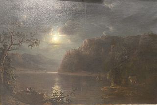 Regis Gignoux (1816 - 1882) Moonlite Hudson River, oil on canvas, signed and dated lower left "Gignoux 1854".39" x 58".Provenance:...