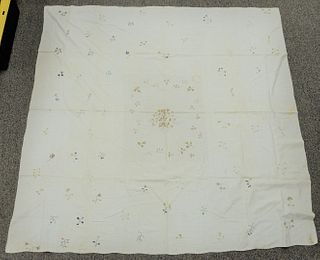 Two Embroidered Bed Covers, birds and flowers in center square panel with floral surround, overall quilting, (some stains and wear), other with small 