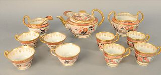 Eleven Piece Worcester Barr and Flight Barr Porcelain Tea Set to include teapot; creamer; large sugar; eight cups; teapot height 5 1...