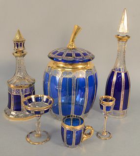 Thirty-nine Piece Moser Cabochon Art Glass Set to include decanter with stopper; six stemmed cordials; six stemmed sherbets; six ste...