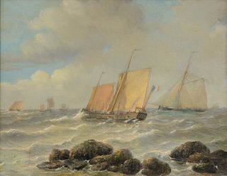 Louis Johan Hendrik Meijer (1809 - 1866), Ships off the Coast, oil on canvas, signed lower left "Meyer", Christies label on verso.
1...
