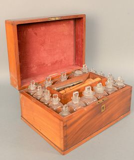 Mahogany Medical Apothecary Box, lift-top opening to fitted interior with seventeen bottle interior and removable tray, Elderfield t...