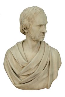 Chauncey Ives (American, 1810 - 1894), carved marble bust of a man, signed "C.B. Ives" on verso, inscribed "Sculpt. FLORENCE 1851" o...