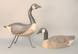 Two Prince Edward Canadian Geese, havingthree pronged stand, height 25 inches, width 10 inches; along with Canadian Goose (cracked b...