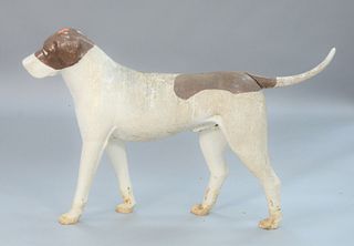 Life Size Cast Iron Dog, brown and white painted, generally painted as a Dalmation possibly Gray Foundry, Poultney, Vermont.
height: 30 inches, length