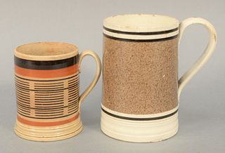 Two Mocha Mugs, to include one with granite, height 5 1/8 inches the other with straight lines, geometric design, height 3 3/4 inche...