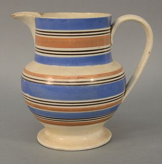 Pearlware Mocha Jug having tri-color banding.
height 8 1/2 inches.