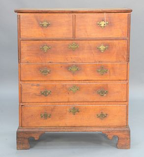 Lift Top Blanket Chest, having three false drawers over three drawers with original butterfly hinges and period brasses all set on bracket base, Conne