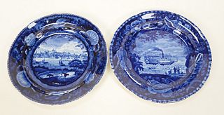 Two Historical Blue Staffordshire Plates, to include Union Line and City of Albany, State of New York, both having shell border and ...