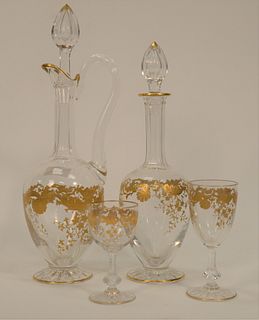 Thirty Piece St. Louis Massenet Clear and Gold Encrusted Crystal group, to include ten red wine stemmed glasses, height 5 3/4 inches...
