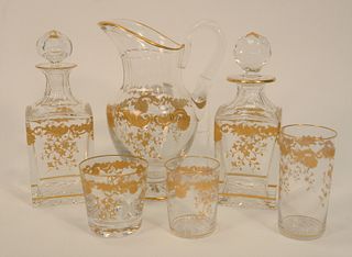 Thirty-Four Piece St. Louis Massenet Clear Gold Encrusted Crystal group, to include eight double old fashioned, height 3 1/2 inches;...
