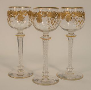Fifteen Piece St. Louis Massenet Clear Gold Encrusted Crystal group, to include wine stems, having air twist stems, one ruby colored...