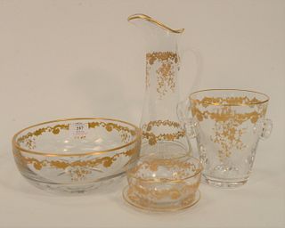 Fourteen Piece St. Louis Massenet Clear to Gold Encrusted Crystal group, to include seven finger bowls, diameter 4 5/8 inches; four ...