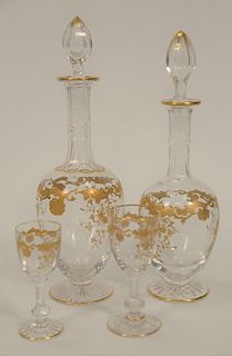 Twenty-Eight Piece St. Louis Massenet Clear Gold Encrusted Crystal group, include ten large cordials, height 4 1/4 inches; six medium...