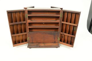 Medical Apothecary Box, large inlaid mahogany with two-sided chest having double swing door opening to fitted interior having shelve...