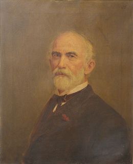 Portrait of Frank Hastings Hamilton (1813 - 1886) oil on canvas, 19th century, initialed upper right corner "JM".
26 1/2" x 21 1/2"....
