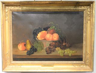 Mary Jane Peale (1827 - 1902), oil on canvas, still life with bowl of fruit, 1860, inscribed "RP" monogram on bowl; signed, dated an...