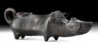 Roman Copper Oil Lamp - Boar Sow