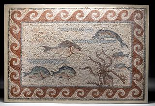 Roman Stone Mosaic with Sea Life