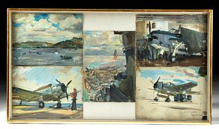 5 Framed William Draper WWII Paintings