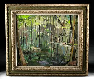 Framed W. Draper Painting - Charleston Cypress - 1969