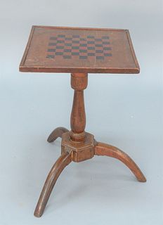 Painted Stand Having Gaming Board with molded edge ovolo mounted on turned shaft with tripod feet, height 25 inches, top 16 1/2" x 16 3/4". 
Provenanc