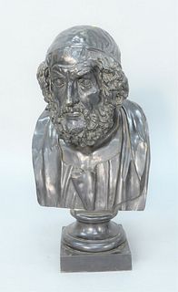 Large Bronze Bust of Homer, 19th or 20th century or after antique on bronze, signed "Socle"..
height 27 inches.