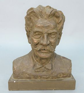 Montague Bust of Albert Schweitzer, plaster bust in bronze color, signed "Montague 6" on back, New York Academy of Medicine label at...