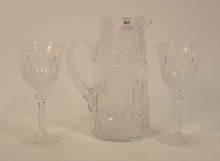 Seven Louis "Tommy" Stemmed Water Goblets/Large Wines, along with a water pitcher, all marked St. Louis Crystal France on bottom. gl...