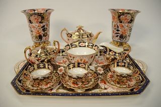 Fifty-one piece group of Imari Porcelain, 2 serving trays; teapot; creamer; sugar; plates; Royal Worcester cups and saucers, etc
tra...