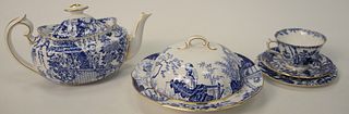 Forty-five piece Royal Crown Derby Blue Mikado tea service to include teapot; coffee pot; creamers; sugars; cups and saucers; servin...