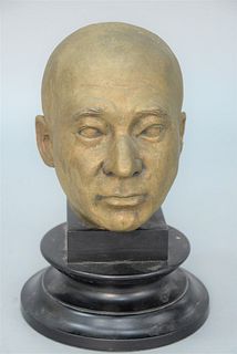 Bronze Bust of Alfred Einstein Cohn (1879 - 1965), unsigned, on wood pedestal base, partial label attached verso reads "...Cohn..."....
