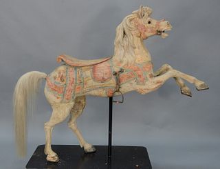 Carousel Horse Figure having heavily carved mane with horse hair tail, refinished skinned with old color remaining.height 60 inches, ...