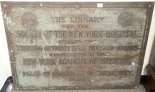Bronze Enameled Plaque, The Library of the Society of the New York Hospital, founded 1796, consisting of twenty three thousand volum...