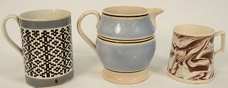 Three Piece Mocha Lot to include sugar with banding, height 5 3/4 inches; engine turned mug (chip), height 5 3/4 inches; and a marbl...