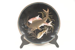 Japanese Cloisonne Charger having two koi along with a squid.
diameter 12 inches.