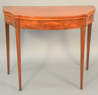 Federal Mahogany Games Table having shaped top over conforming frieze all set on square tapered leg; frieze with oval panel inlay, c...