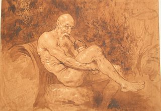 Artist Unknown, Aristotle, Italian old master, brown ink wash with white highlights on paper, unsigned, circle of Aristotle, 17th ce...