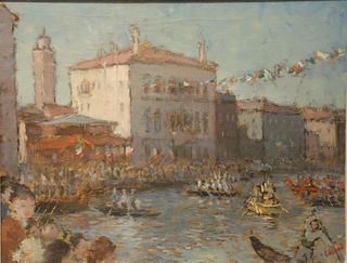 Dietz Edzard (1893 - 1963), oil on canvas, French Venice canal, signed lower right "D. Edzard", Christie's stamp verso, 11" x 14".
