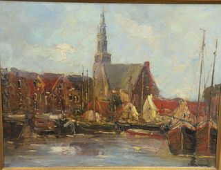 Emile Albert Gruppe (1896 - 1978), oil on canvas, Gloucester Harbour docks, signed lower right Emile A. Gruppe.18 1/4" x 23 1/2".Provenance: Christie'