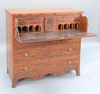 Federal Mahogany Butler's Desk having line inlaid drawers, drop front top drawers opening to fitted interior with line inlays.