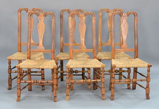 Set of Six Queen Anne Side Chairs with rush seats. height 41 1/2 inches.