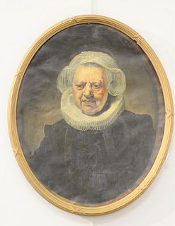 Oval Portrait of Rembrandt's Mother, oil on canvas, signed illegibly, 28 1/2" x 23 1/4".