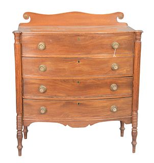 Sheraton Mahogany Bowed Front Chest, with turret corners over four drawers, bowed front, circa 1830.
height 43 3/...