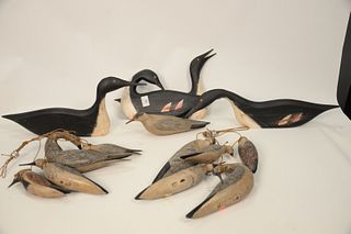 Group of Decoys to include Bruce Bieber Rig of Shore Bird Decoys and a set of four William Kautz carved loon decoys. 
largest 22 inc...