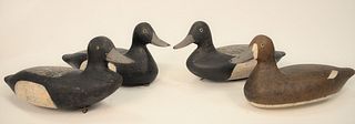Four Collins Family Broad Bill (1920's or 1930's), three drakes, one hen, (working repaints neck cracks and repairs). height 14 inch...