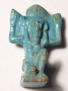 A Blue Faience Egyptian Amulet of Shu Late Dynastic Period. 664-332 BCE. 