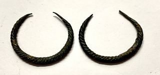 A Pair of Ancient Roman Silver earrings c.1st century AD. Size 1 3/8 inches diameter. Ex NYC