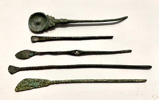 Lot of 5 Ancient Roman Bronze Medical Instruments c.1st-2nd century AD. Size 6 1/2 - 3 7/8 inches length. Ex NYC